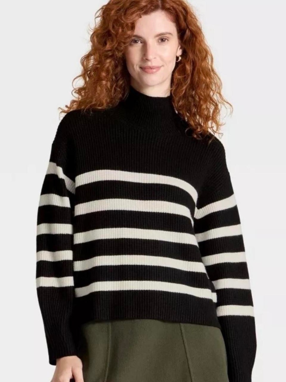 a new day Black & White Striped Turtleneck Sweater
